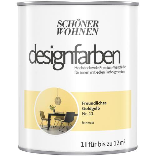 „SCHÖNER WOHNEN-FARBE Wand- und Deckenfarbe „“Designfarben““ Farben 1 Liter, Freundliches Goldgelb Nr. 11, hochdeckende Premium-Wandfarbe Gr. 1 l 1000 ml, gelb (freundliches goldgelb) Wandfarbe bunt“
