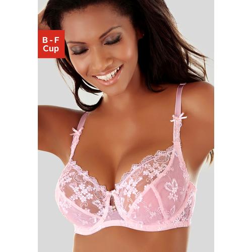 Bügel-BH LASCANA Gr. 100, Cup F, rosa (rosé, creme) Damen BHs BH Bügel-BH Dirndl-BH Hochzeitsdessous Hochzeitswäsche Spitzen-BH Spitzenwäsche Trachtenwäsche mit transparenter Stickerei-Spitze, Dessous