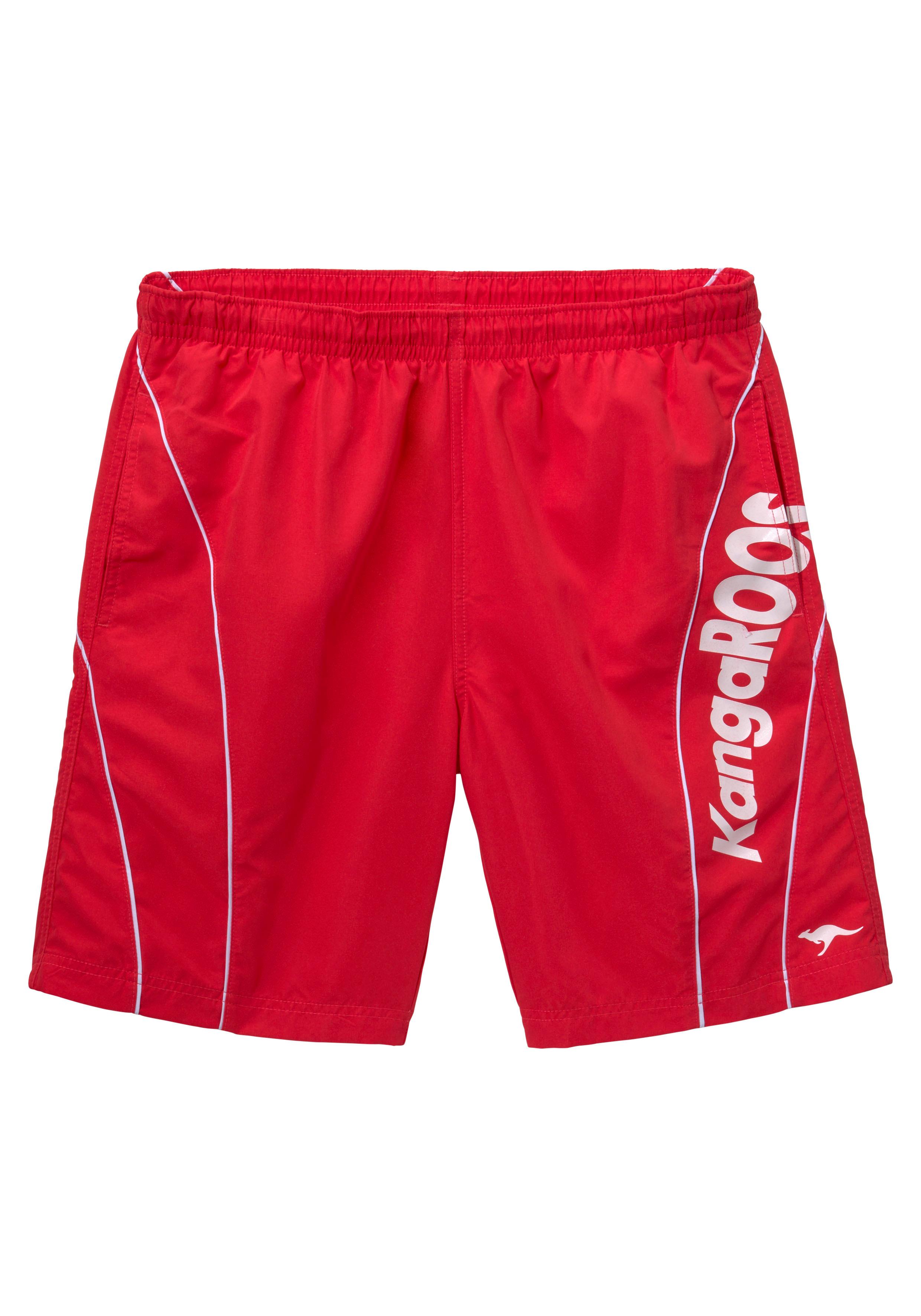 Badeshorts KANGAROOS, Herren, Gr. 6, N-Gr, rot, Microfaser, Polyester, unifarben, Badehosen, mit Kangaroos Schriftzug Image