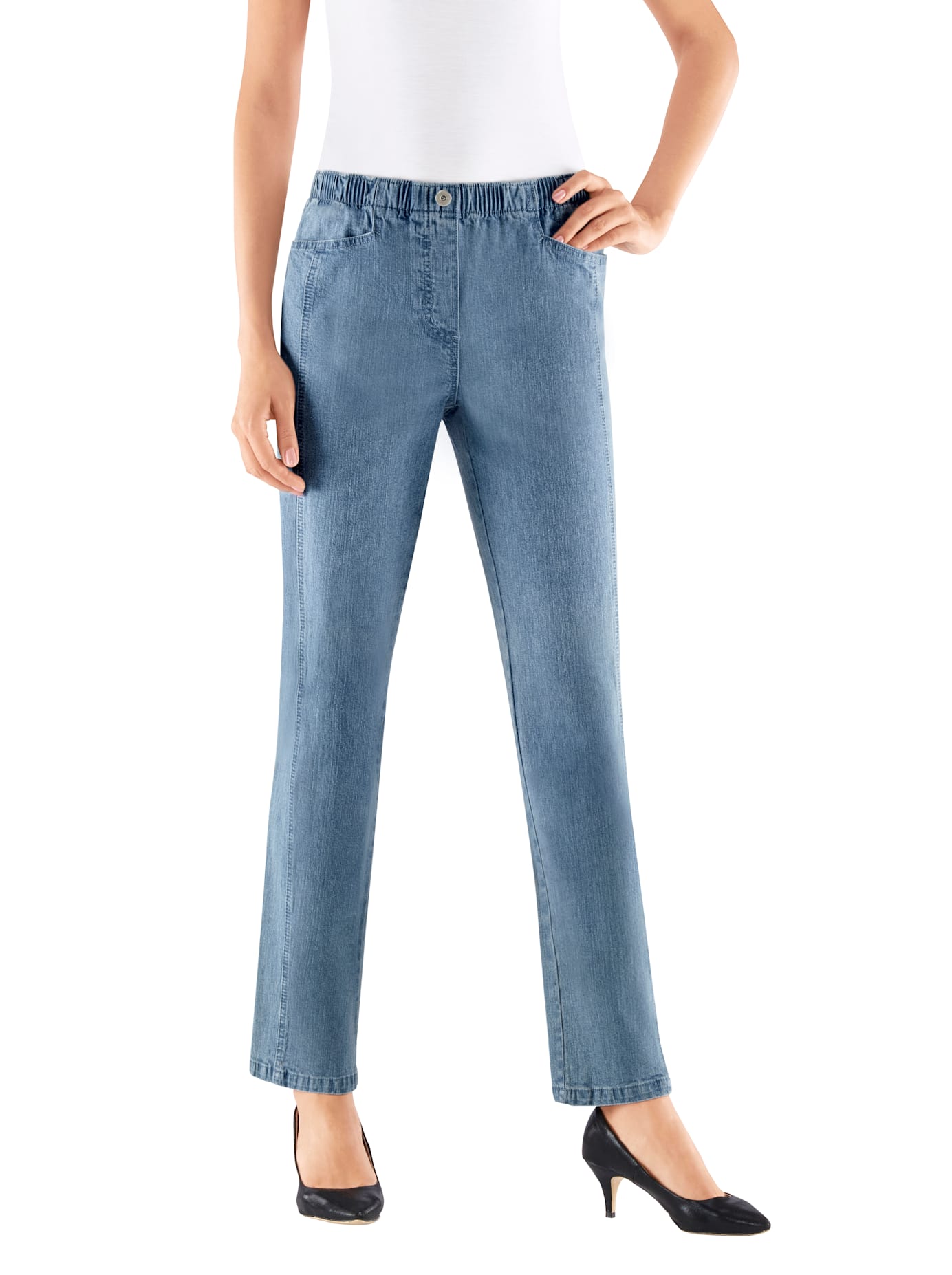 Schlupfjeans CASUAL LOOKS, Damen, Gr. 21, Kurzgrößen, blau (blau, bleached), 98% Baumwolle, 2% Elasthan, unifarben, lang, Jeans Schlupfjeans
