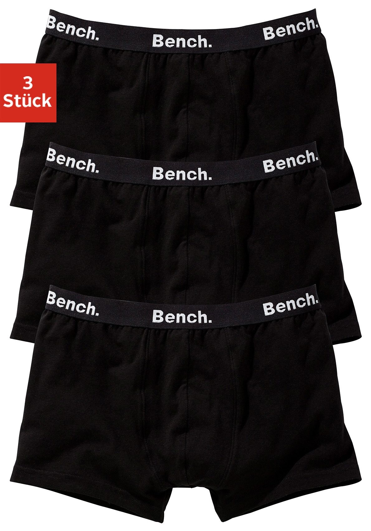 Boxer BENCH. "Boxershorts für Jungen", Kinder, Gr. 170/176, schwarz, Jersey, Obermaterial: 92% Baumwolle, 8% Elasthan (LYCRA), unifarben, körpernah, Unterhosen, mit Logo-Webbund Image