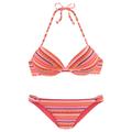 Push-Up-Bikini LASCANA Gr. 32, Cup A, orange (orange, gestreift) Damen Bikini-Sets Ocean Blue