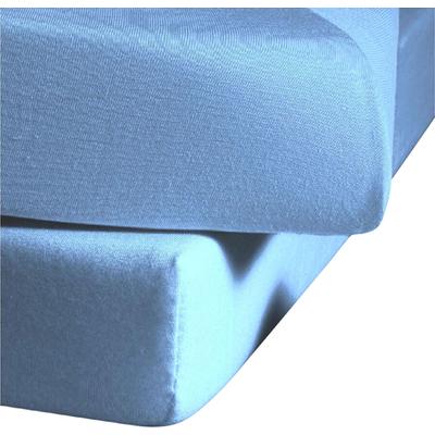Spannbettlaken FLEURESSE "Ines hochwertiger Jersey aus reiner Baumwolle", blau (mittelblau), B:100cm L:200cm, Jersey, Obermaterial: 100% Baumwolle, Laken, aus Baumwolle, für Matratzen bis 23 cm Höhe, Bettlaken, Spannbetttuch Image