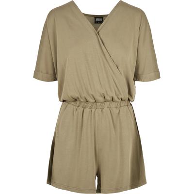 Jumpsuit URBAN CLASSICS "Urban Classics Damen Ladies Short Modal Jumpsuit", Damen, Gr. XS, US-Größen, grün (khaki), 77% Modal, 23% Polyester, unifarben, loose fit, Kurzarm, Overalls