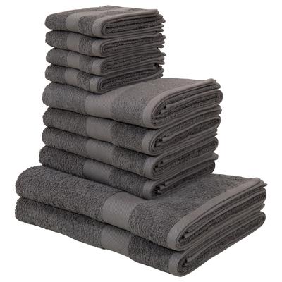 Handtuch Set MY HOME "Melli, 2 Duschtücher 70x140, 4 Handtücher 50x100, 4 Gästetücher 30x50", grau (anthrazit), 10 tlg., Walkfrottee, Walkfrottee, Obermaterial: 100% Baumwolle, Handtuch-Sets, Handtuchset in dezenten Farben mit Bordüre, 100%... Image