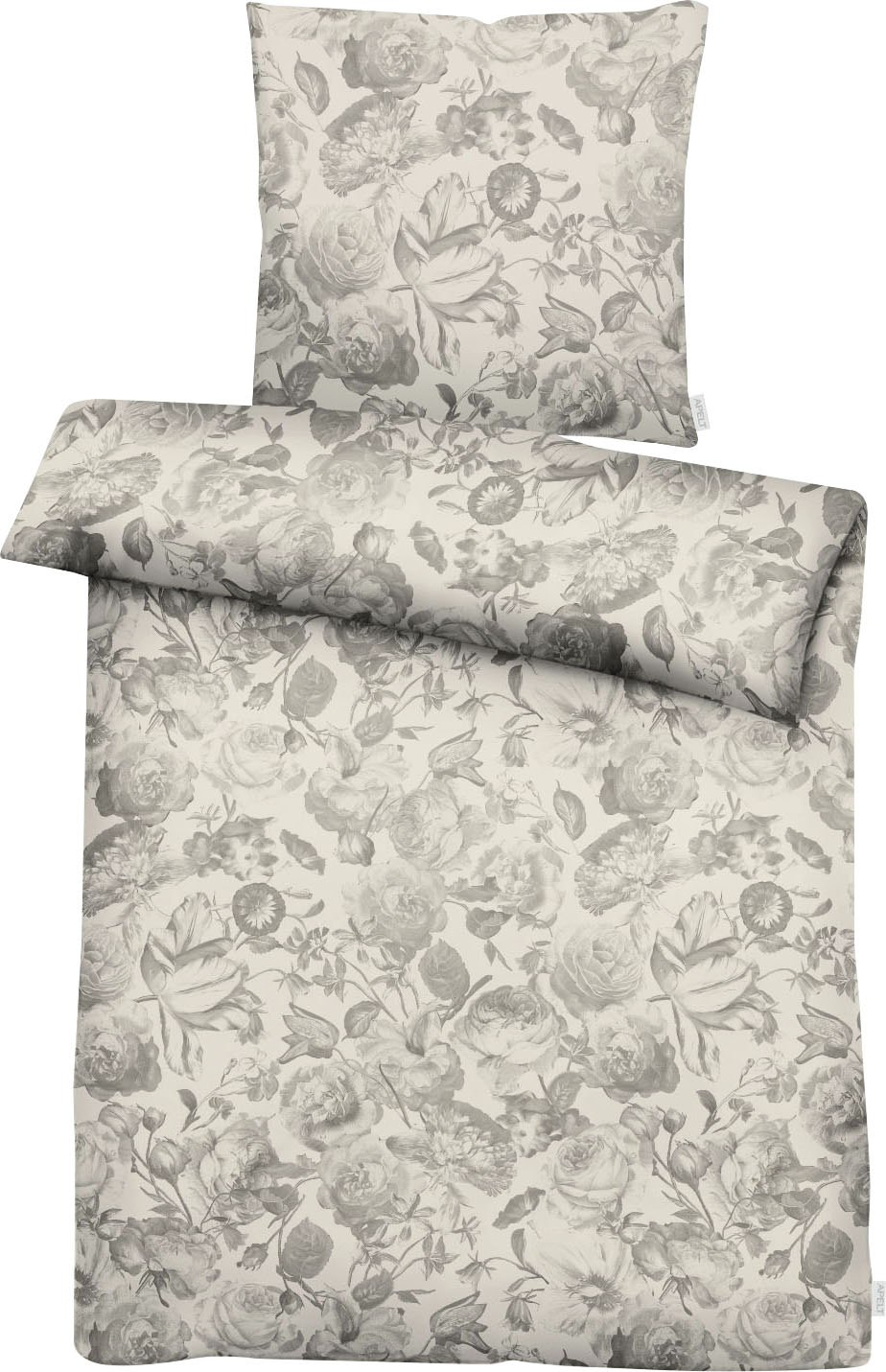 Bettwäsche APELT "Lela", grau (taupe), B/L: 135 x 200, 1, 1, Mako-Satin, B/L: 80 x 80, 2, Mako-Satin, Obermaterial: 100% Baumwolle, Bettwäsche, Eleganter Damastklassiker für die stilvoll- romantische Einrichtung Image