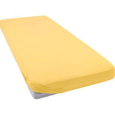Spannbettlaken BELLANA "Mako-Jersey exclusiv in Gr. 90x200, 140x200 oder 180x200 cm", beige (weizen), B:90-100cm L:190-200cm, Mako-Jersey, Obermaterial: 100% Baumwolle, Laken, aus Baumwolle, für Matratzen bis 25 cm Höhe, Bettlaken, Spannbetttuch Image