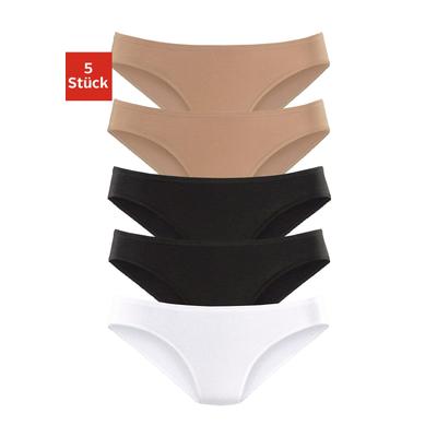 Bikinislip PETITE FLEUR, Damen, Gr. 32/34, beige (beige, schwarz, weiß), Obermaterial: 95% Baumwolle, 5% Elasthan, unifarben, körpernah, Unterhosen, aus elastischer Baumwoll-Qualität Image