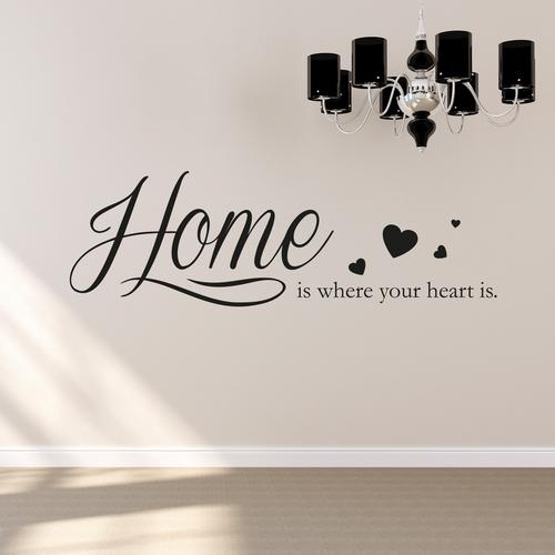 „QUEENCE Wandtattoo „“Home is where your heart is““ Wandtattoos 120 x 30 cm Gr. Schriftzug, schwarz Wandtattoos Sprüche“