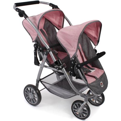 „Puppen-Zwillingsbuggy CHIC2000 „“Tandem-Puppen-Buggy Vario, Grau-Rosa““ Puppenwagen bunt (grau, rosa) Kinder Puppenwagen -trage mit schwenkbaren Vorderrädern“