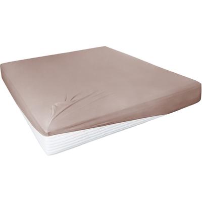 Spannbettlaken PRIMERA "Elasthan-Feinjersey", braun (hellbraun), B:180-200cm L:200-220cm, Jersey-Elasthan, Obermaterial: 95% Baumwolle, 5% Elasthan, Laken, PREMIUM, aus 95% gekämmter Baumwolle und 5% Elasthan, bis 28 cm Höhe Image