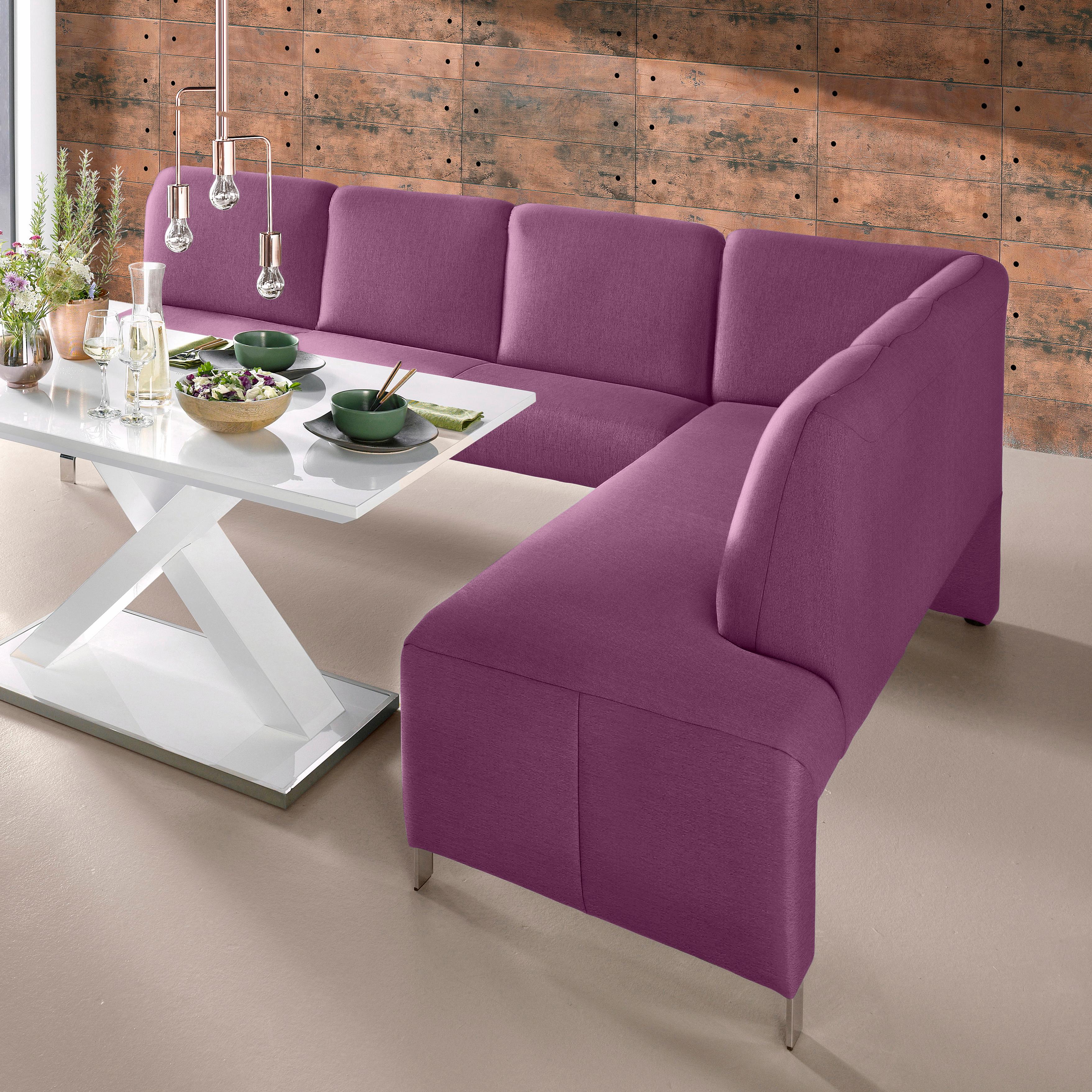 Eckbank EXXPO - SOFA FASHION "Intenso, modern, wahlweise in Leder oder Textil, 264/197 cm (B/T)", pink (fuchsia), B:264cm H:91cm T:197cm, NaturLeder;Strukturstoff (Zusammensetzung: Polyester 100%);Luxus-Microfaser (Zusammensetzung: Aufgeflockte 100%...