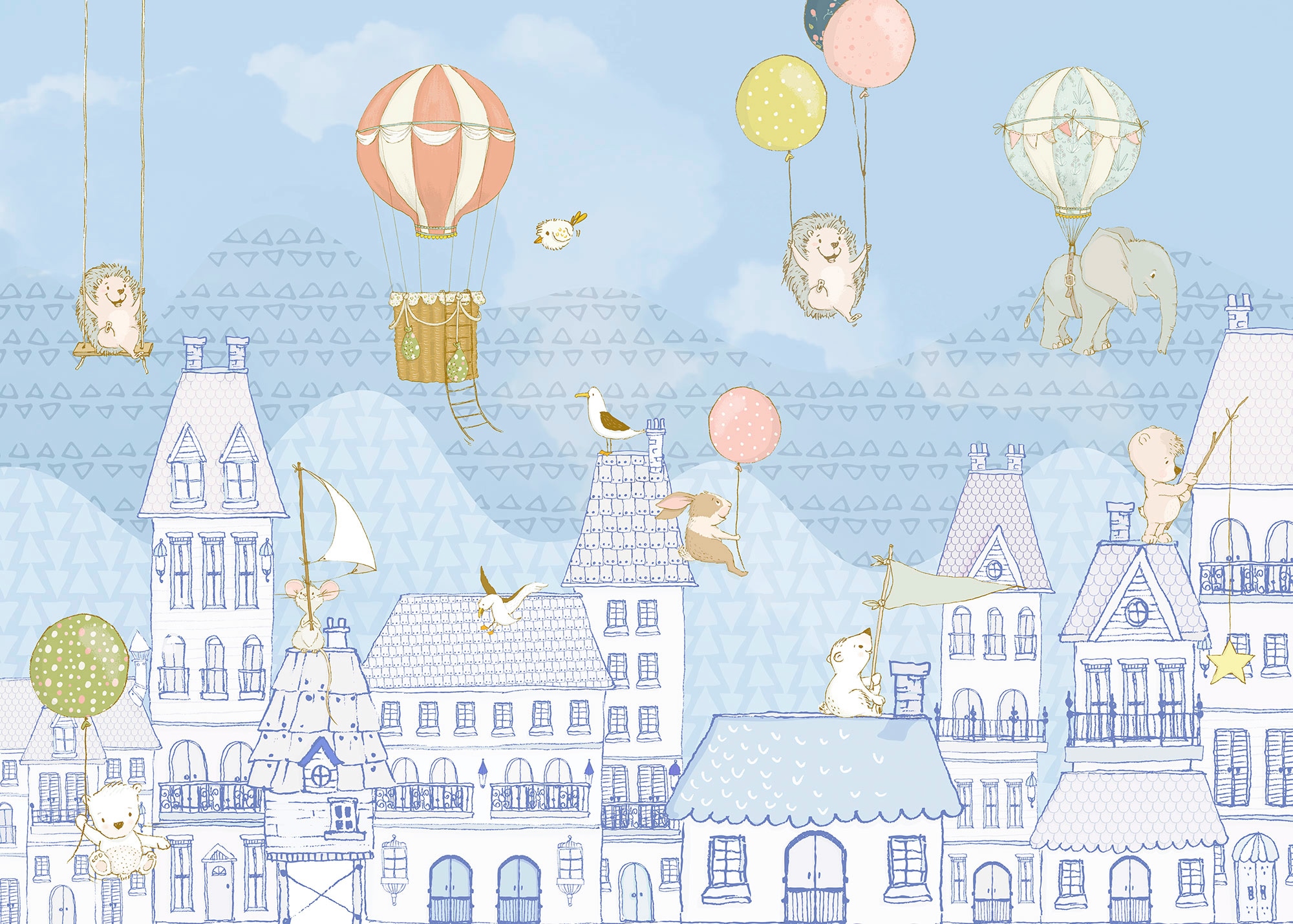 Vliestapete KOMAR "Digitaldruck Vlies - Rooftop Ralley - Größe 350 x 250 cm", bunt, B:350m L:250m, Vlies, Tapeten, Wohnzimmer, Schlafzimmer