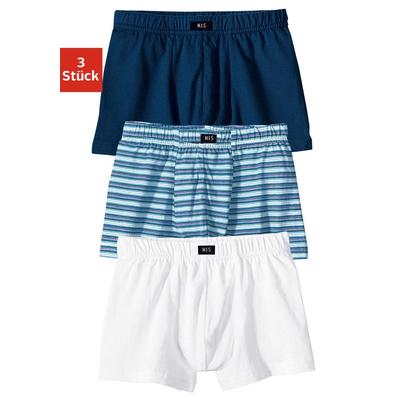 Boxer H.I.S "Boxershorts für Jungen", Kinder, Gr. 176, blau (marine, weiß, marine, gestreift), Jersey, Obermaterial: 100% Baumwolle, unifarben, gestreift, körpernah, Unterhosen, cooler Uni-Streifen-Mix Image
