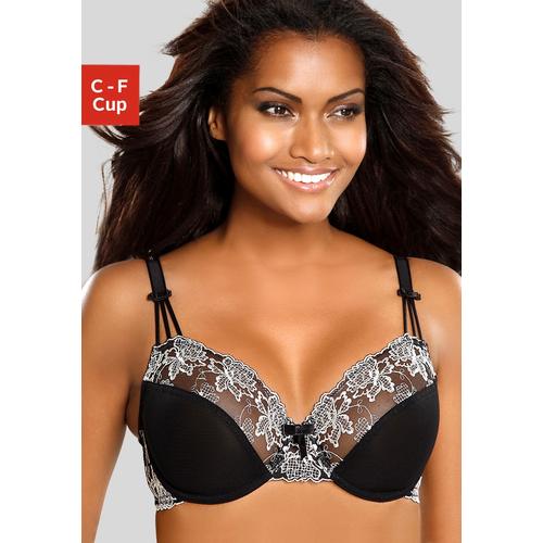 Bügel-BH NUANCE Gr. 105, Cup E, beige (schwarz, creme) Damen BHs BH Bügel-BH Hochzeitsdessous Hochzeitswäsche Spitzen-BH Spitzenwäsche Große Größen-BHs mit Stickereispitze, Dessous