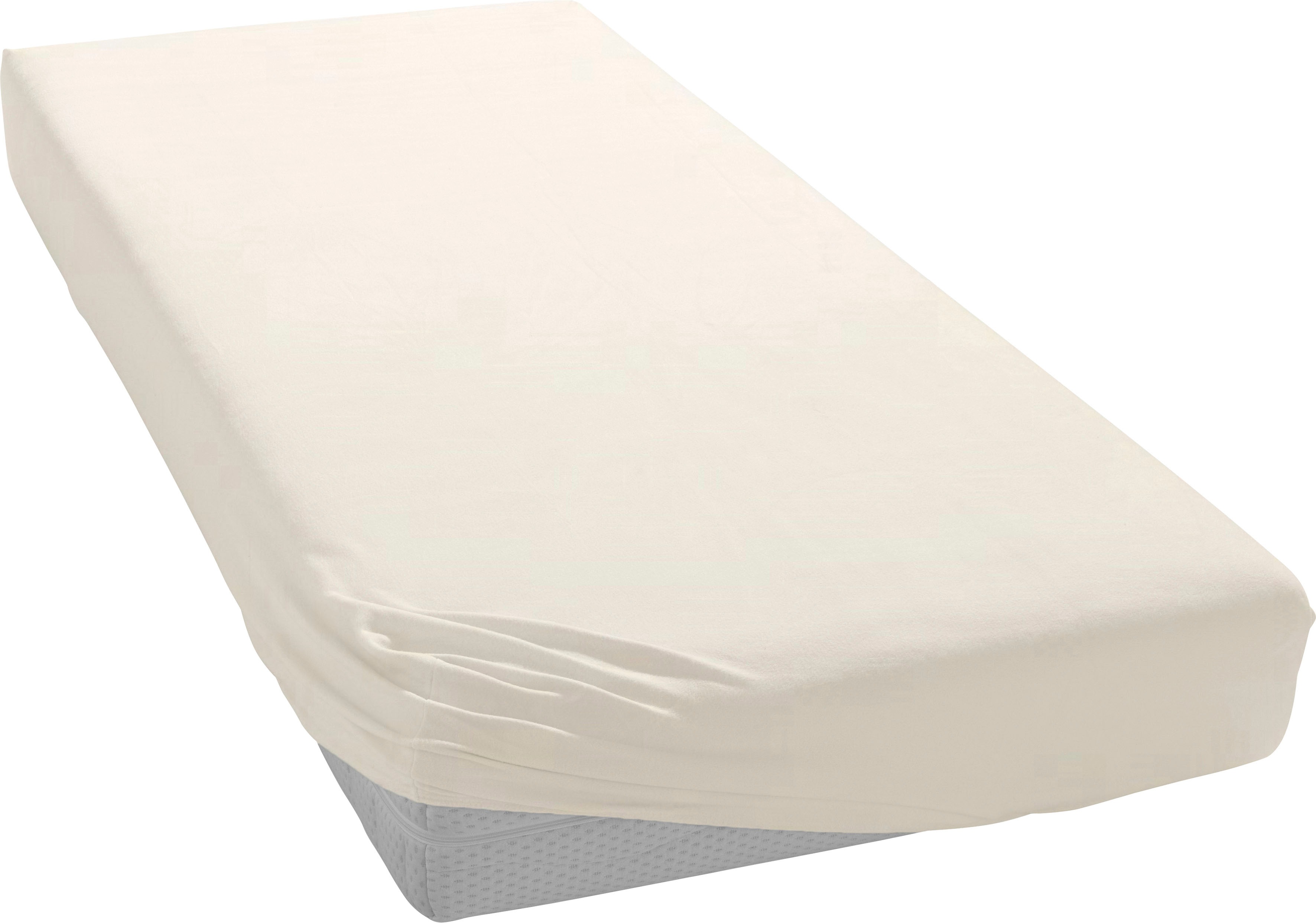 Spannbettlaken BELLANA "Jersey-Elasthan Aqua in Gr. 90x200, 140x200 oder 180x200 cm", weiß (wollweiß), 1 Stk., Jersey, 140x200 140x210 140x220 150x200 150x210 150x220 160x200 160x210 160x220 35, Jersey, Obermaterial: 97% Baumwolle, 3% Elasthan,...