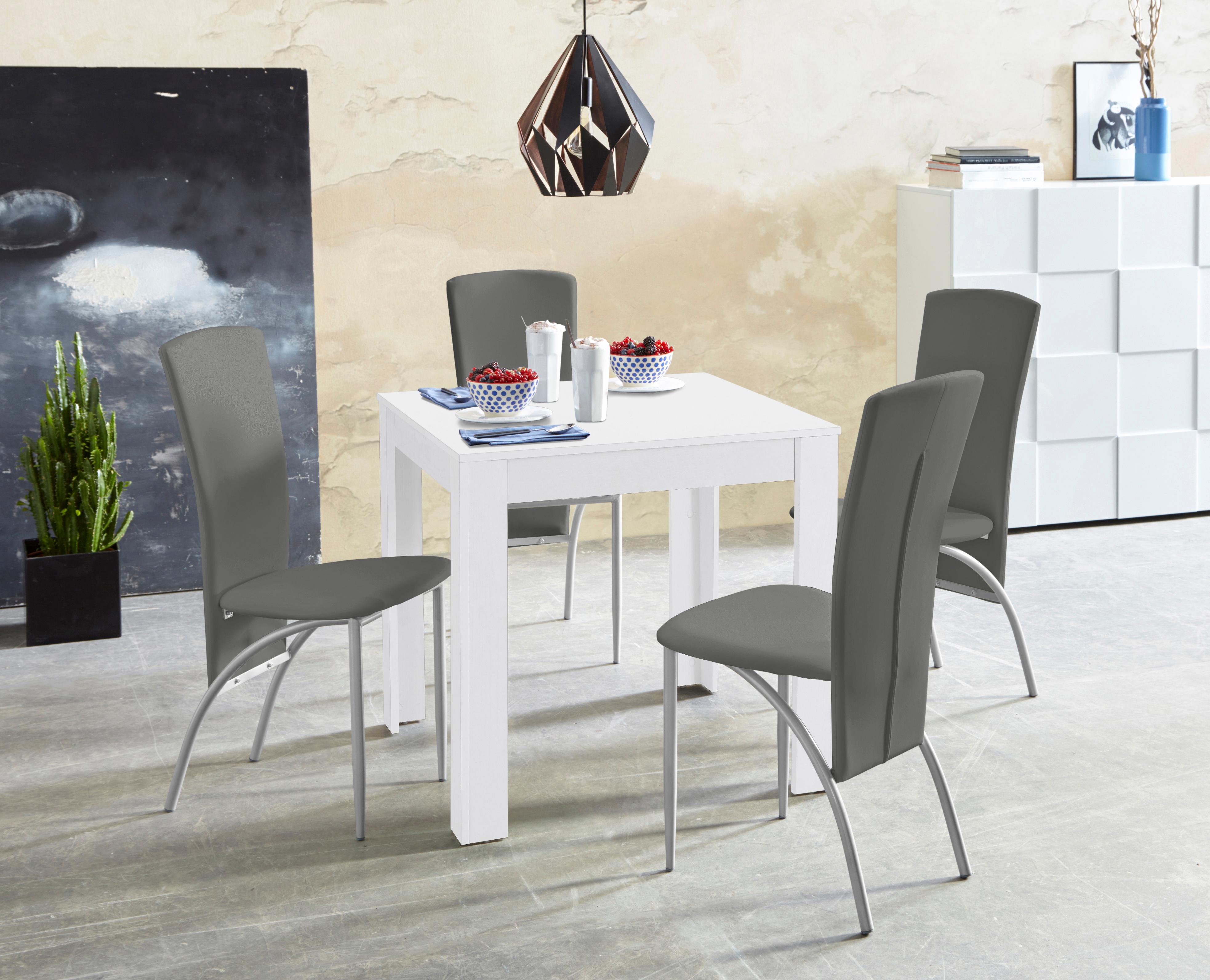 Essgruppe INOSIGN "LynnNico", grau (weiß, grau,), B:80cm, FSC-zertifizierter Holzwerkstoff, Sitzmöbel-Sets, Tischbreite 80 cm, Belastbarkeit 120 KG Image