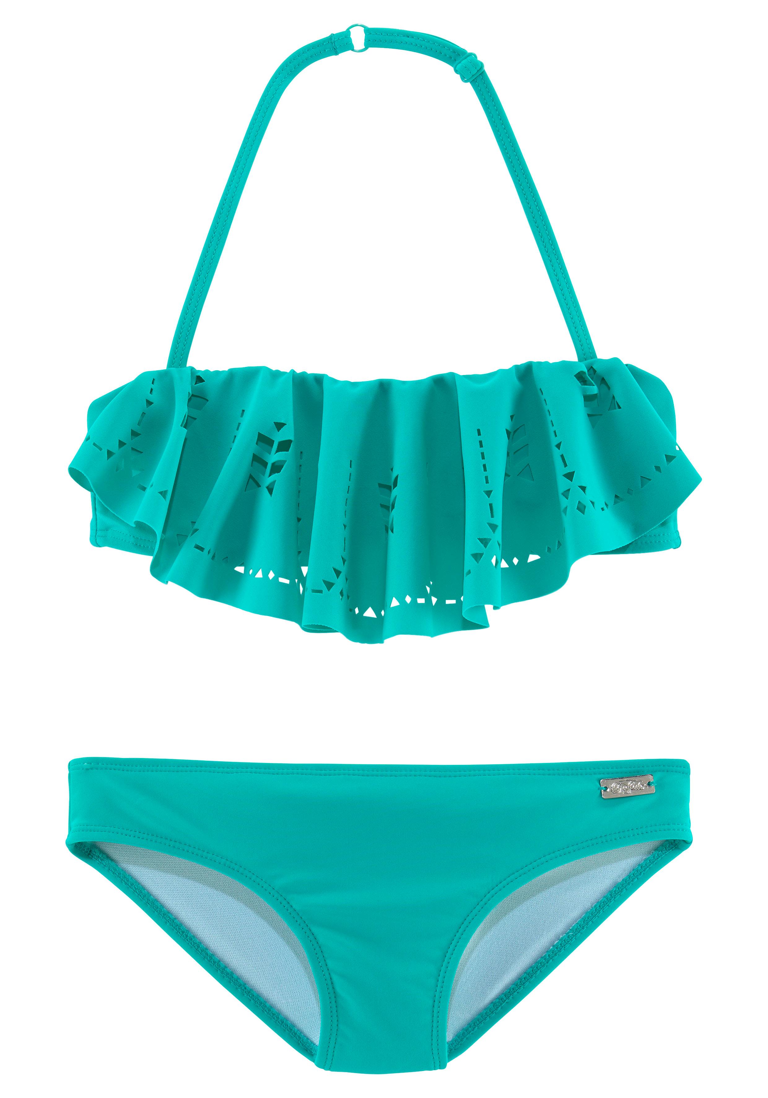 Bandeau-Bikini BUFFALO, Kinder, Gr. 146/152, N-Gr, blau (türkis), Polyamid, unifarben, Bikini-Sets, mit modischem Volant Image