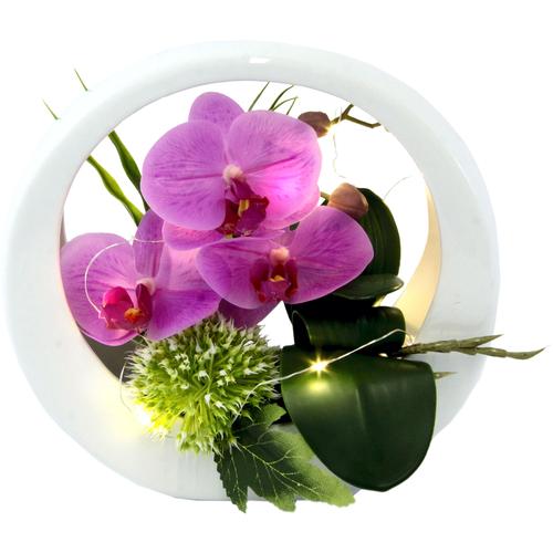 "Kunstorchidee I.GE.A. ""Orchidee"" Kunstpflanzen Gr. B/H: 22 cm x 20 cm, 1 St., rosa Kunst-Orchideen im Keramiktopf, mit LED-Beleuchtung"