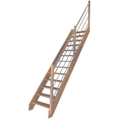 „STARWOOD Raumspartreppe „“Massivholz Rhodos, Holz-Edelstahl Rechts““ Treppen Durchgehende Wangenteile Gr. gerade, beige (natur) Treppen“