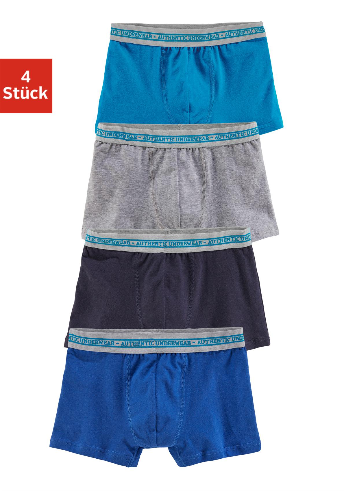 Boxer AUTHENTIC LE JOGGER "Boxershorts für Jungen", Kinder, Gr. 158/164, blau (blau, navy, grau, meliert, türkis), Jersey, Obermaterial: 95% Baumwolle, 5% Elasthan, unifarben, körpernah, Unterhosen, in klassischer Passform mit Webbund Image