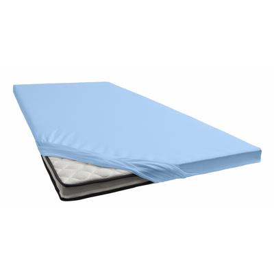 Spannbettlaken BELLANA "Jersey-Elasthan deluxe in Gr. 90x200, 140x200 oder 180x200, für Topper", blau (mittelblau), B:180-200cm L:200-220cm, Jersey-Elasthan, Obermaterial: 95% Baumwolle, 5% Elasthan (LYCRA), Laken, aus Baumwolle, für Matratzen bis... Image