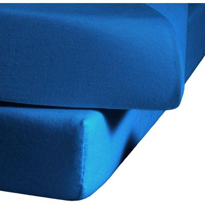 Spannbettlaken FLEURESSE "Comfort in Gr. 90x200, 140x200 oder 180x200 cm", blau (meeresblau), B:200cm L:200-220cm, Mako-