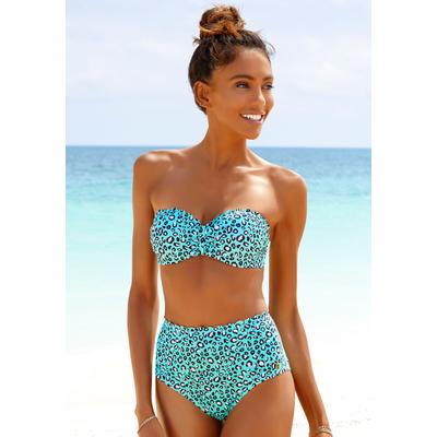 Bügel-Bandeau-Bikini-Top LASCANA "Mae", Damen, Gr. 34, Cup C, grün (mint, bedruckt), Polyamid, bedruckt, Animalprint, Bikini-Oberteile, farbenfroher Animalprint, wattierte Cups, abnehmbare Träger Image