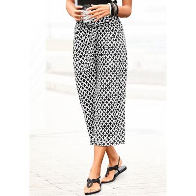 Culotte LASCANA, Damen, Gr. 46, N-Gr, schwarz-weiß (schwarz, sand, bedruckt), Jersey, Obermaterial: 95% Viskose, 5% Elasthan, bedruckt, modisch, figurumspielend 7/8-Länge, Hosen, mit Alloverdruck, 7/8-Hose, Jerseyhose, Topseller Image