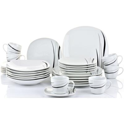 Kombiservice RETSCH ARZBERG "Geschirr-Set, Service Cosmos", schwarz (weiß, schwarz, grau), 30 tlg., Porzellan, Geschirr-Sets, farbige Elemente in grau und schwarz, 30 Teile, für 6 Personen Image