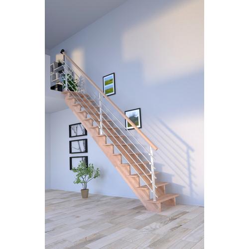 „STARWOOD Systemtreppe „“Massivholz Lindos, Design-Geländer Edelstahl““ Treppen Durchgehende Wangenteile Gr. gerade, beige (natur) Treppen“