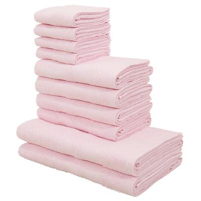 Handtuch Set MY HOME "Vanessa, 10-tlg Handtuch-Set, Duschtücher, Handtücher und Gästetücher", rosa, 10 tlg., Walkfrottee, Walkfrottee, Obermaterial: 100% Baumwolle, Handtuch-Sets, 100% Baumwolle, einfarbig, weich, saugstark, mit Bordüre Image