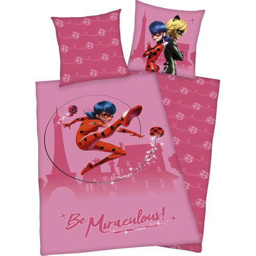 Kinderbettwäsche MIRACULOUS ""Miraculous"" Bettwäsche Gr. B/L: 135cm x 200cm, , Renforcé, B/L: 80cm x 80cm, pink mit tollem Miraculous Motiv