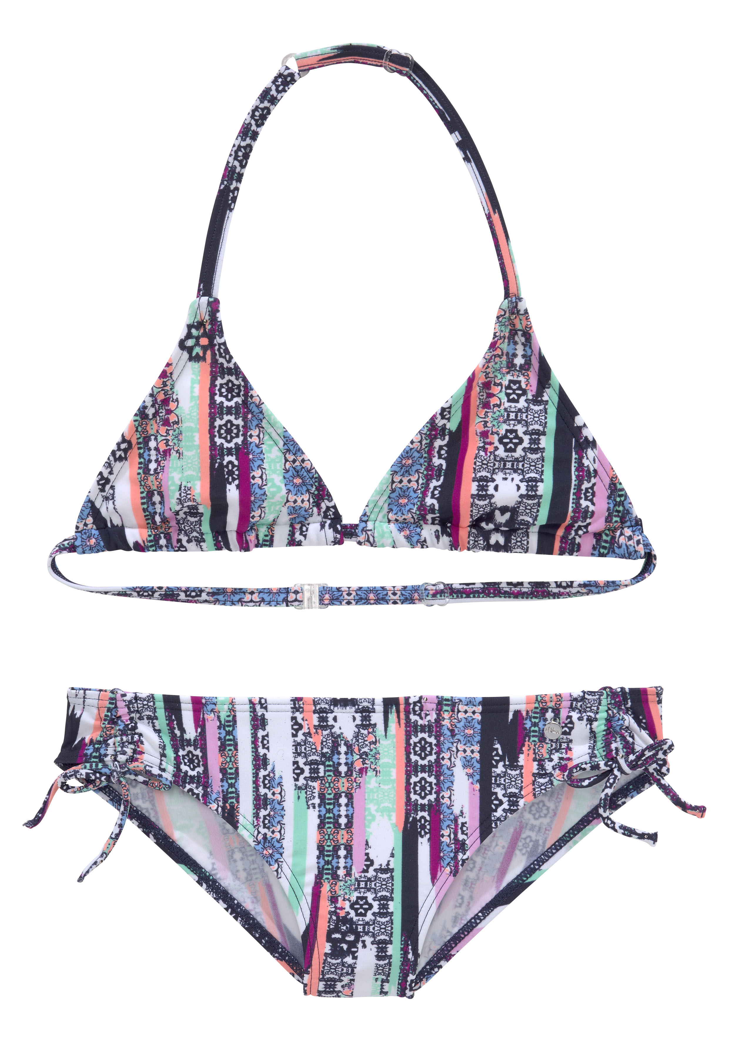 Triangel-Bikini S.OLIVER "Ice Kids", Kinder, Gr. 122/128, N-Gr, blau (marine, bedruckt), Polyamid, bedruckt, gestreift, Bikini-Sets, mit detailliertem Druck Image