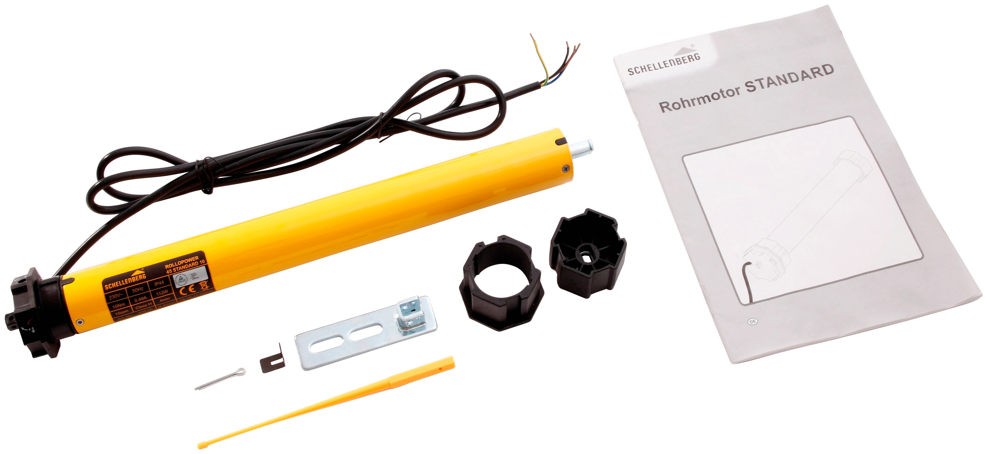 Rollladenmotor SCHELLENBERG "Standard, Rohrmotor mit mechanischer Endlageneinstellung", gelb, B:6cm L:48,5cm Ø:4,5cm, Stahl, Rollladenmotoren, geeignet für 60 mm Rollladenwelle, Maxi, 10 Nm, Zugkraft 20 kg