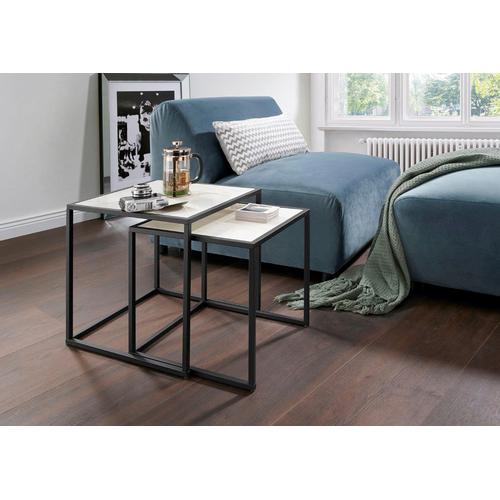 Couchtisch PAROLI Tische Gr. B/H/T: 45 cm x 47 cm x 45 cm, beige (marmor) Couchtisch Eckige Couchtische Glas-Couchtische eckig Tisch quadra