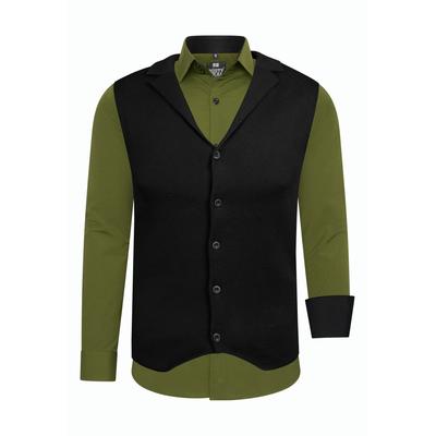Langarmhemd RUSTY NEAL, Herren, Gr. XL, EURO-Größen, grün (khaki), 60% Baumwolle, 37% Polyester, 3% Elasthan, mehrfarbig, casual, Langarm, Hemden, inklusive Langarmhemd und Weste Image