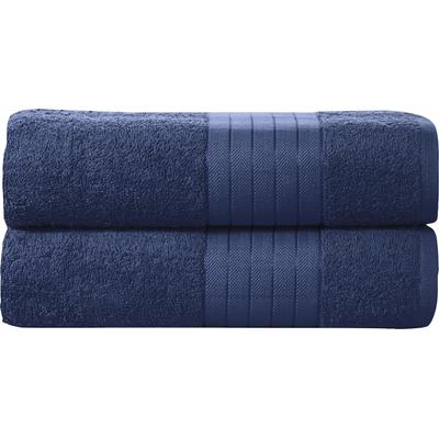 Badetuch GOOD MORNING "Uni Towels", blau (blau, denim, denimfarben), B:70cm L:140cm, Frottee, Obermaterial: 100% Baumwolle, Handtücher (Packung), Baumwolle, Walkfrottee, Bordüre, 500 GSM, Einfarbig, ohne Aufhängung