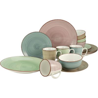 Kombiservice CREATABLE "Geschirr-Set Samba", bunt, 16 tlg., Porzellan, Geschirr-Sets, Service, handgemalter Spiraldekor, 16 Teile, für 4 Personen Image