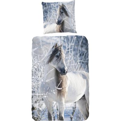 Kinderbettwäsche GOOD MORNING "White horse" Bettwäsche Gr. B/L: 135 cm x 200 cm (1 St.), B/L: 80 cm x 80 cm (1 St.), Flanell, bunt (multi) Bettwäsche 135x200 cm