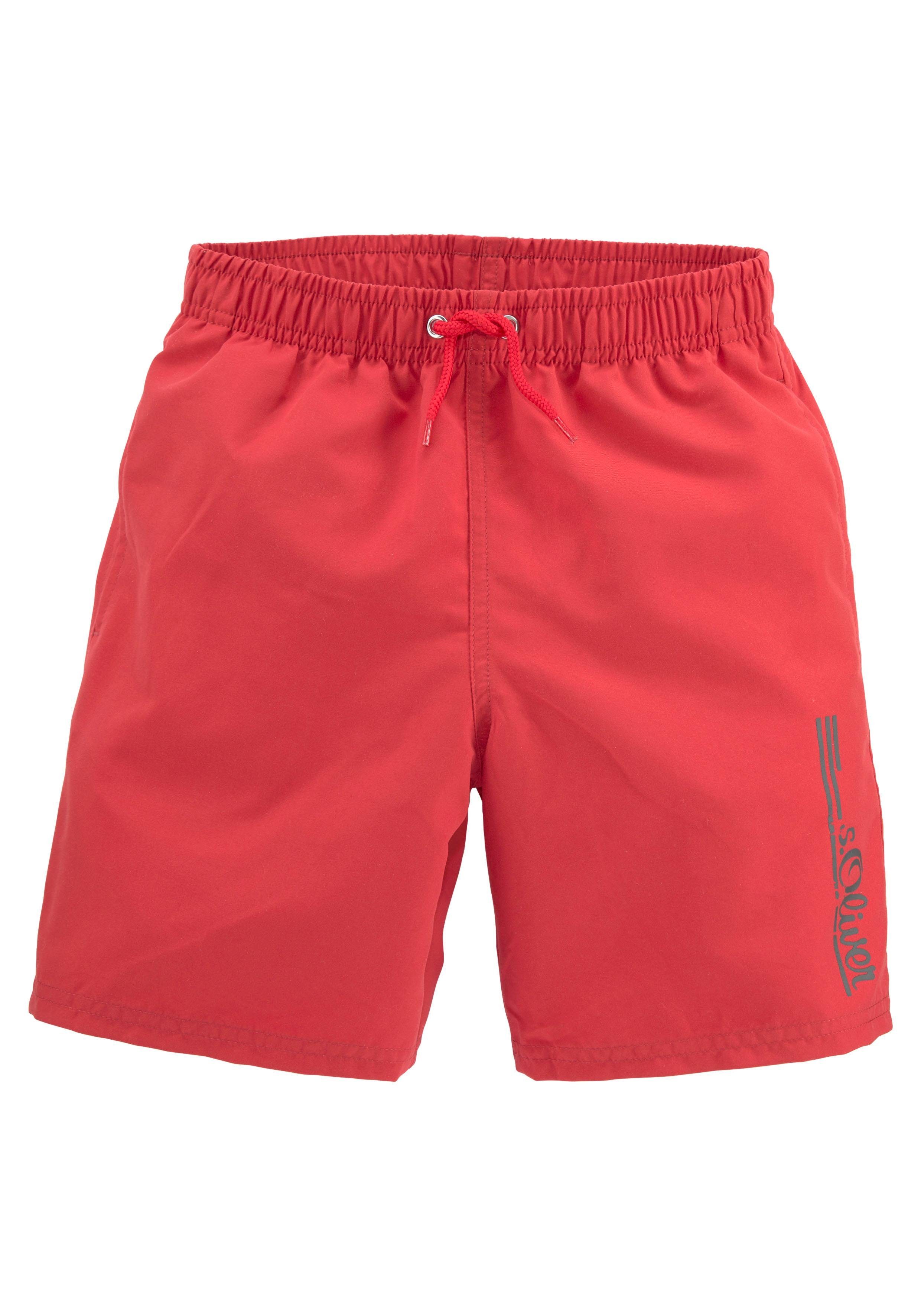 Badeshorts S.OLIVER "Philip Kids", Kinder, Gr. 158/164, N-Gr, rot, Polyester, kontrastfarbene Details, unifarben, Badehosen, im schlichten Design Image