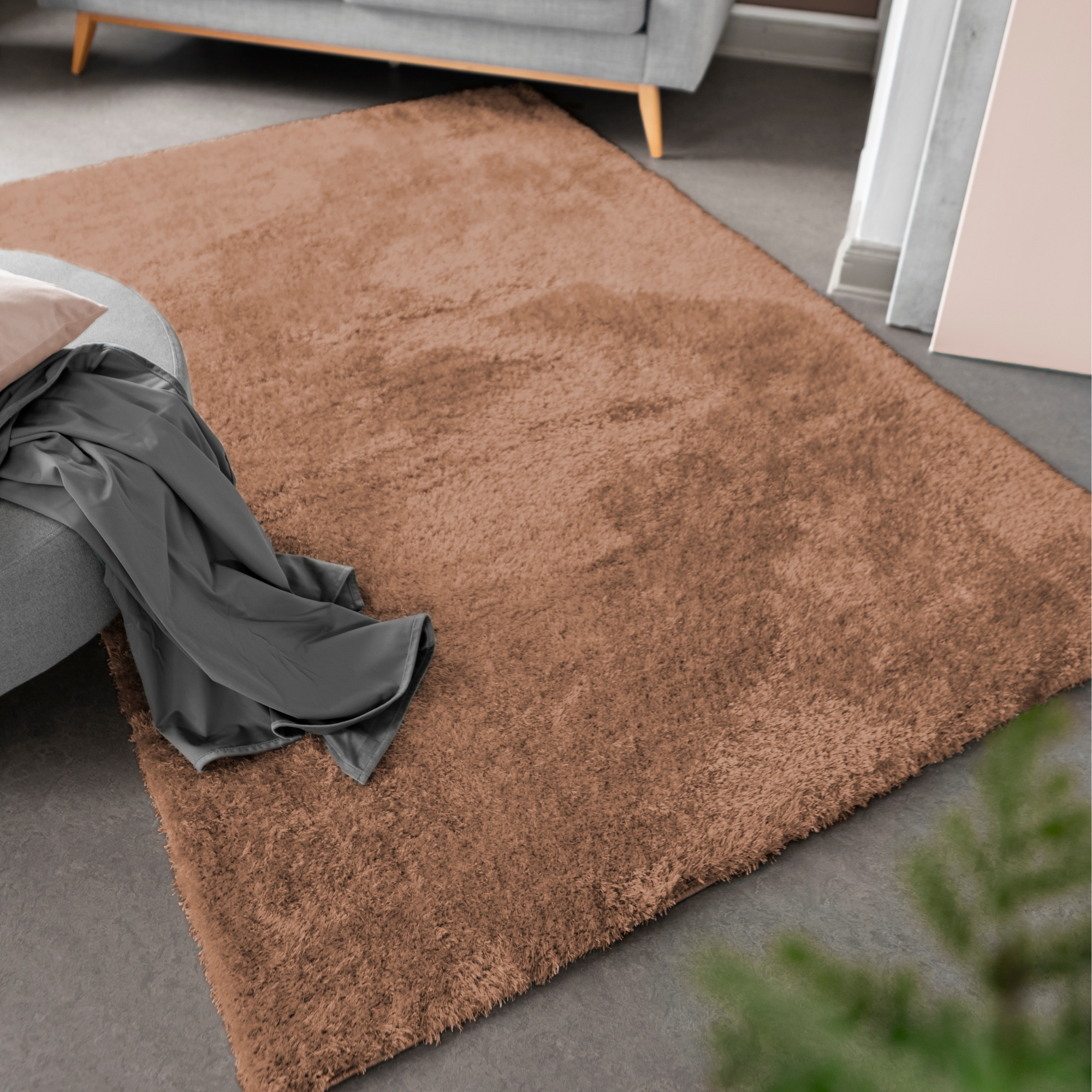 Hochflor-Teppich LUXOR LIVING "Gela", grau (taupe), B:160cm H:45mm L:230cm, Polyester, Teppiche, Uni Farben, weich und flauschig, ideal im Wohnzimmer & Schlafzimmer Image