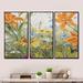 Design Art Orange Wildflowers In The Meadows III - Cottage-Floral Framed Canvas Wall Art Set Of 3 Canvas, in Green/Orange/Yellow | Wayfair