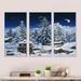 Design Art Elf Houses Under Large Lighted Christmas Trees - Traditional Framed Canvas Wall Art Set Of 3 Canvas, in Blue/White | Wayfair