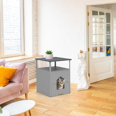 Red Barrel Studio® Max Cat Litter Box Nightstand Enclosure, Tall Litter Box Hidden Cabinet, Washroom Cat Box Plastic in Gray | Wayfair