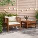 Ebern Designs 2 Piece Patio Sofa Set w/ Cushions Acacia Wood in Brown/Orange/White | 24.6 H x 25.6 W x 27.2 D in | Wayfair