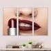 Everly Quinn Red Lipstick Getting Applyed On Lips - Modern Framed Canvas Wall Art Set Of 3 Metal in Brown/Red | 32 H x 48 W x 1 D in | Wayfair