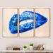 Everly Quinn Beautiful Female Lips Blue w/ Flowers - Modern Framed Canvas Wall Art Set Of 3 Metal in Blue/White | 32 H x 48 W x 1 D in | Wayfair