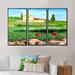 Rosalind Wheeler Country House, Two Red Flowers In The Green Fields - Country Framed Canvas Wall Art Set Of 3 Canvas, in White | Wayfair