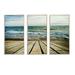 Rosecliff Heights Wooden Pier In Waving Sea - Sea & Shore Framed Canvas Wall Art Set Of 3 Metal in Brown/Green | 32 H x 48 W x 1 D in | Wayfair